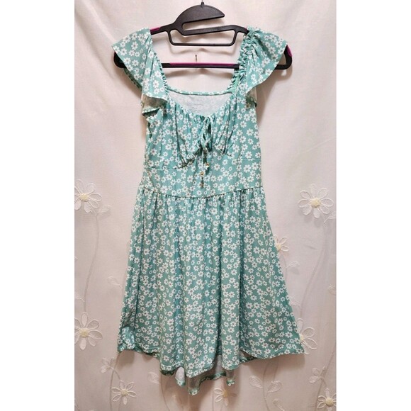 No Boundaries Girls Medium 7-9 Mint Green Dress Babydoll Floral Cottage Prairie - Picture 1 of 16